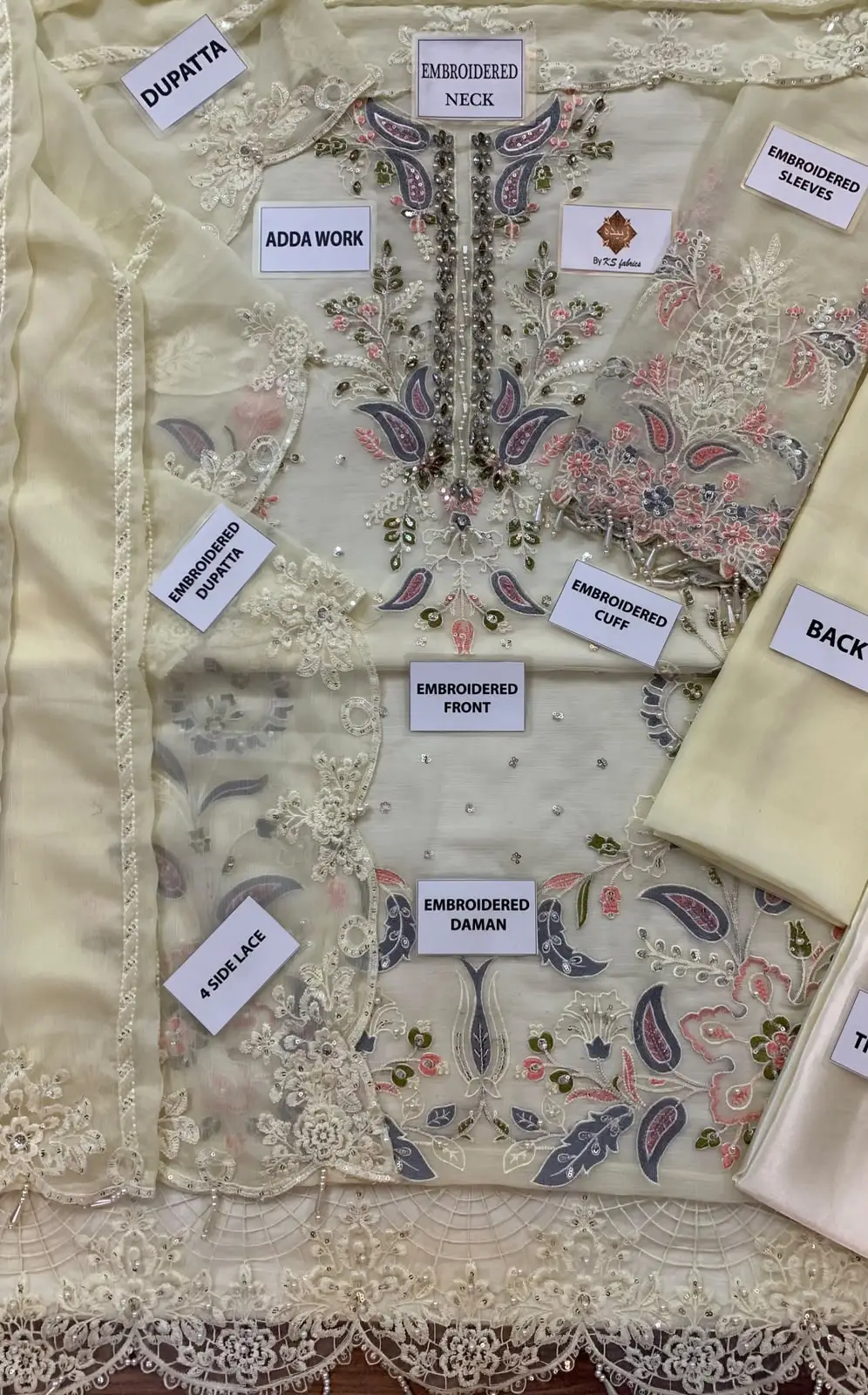 3 Pcs Women's Unstitched Hand Embroidered (skf)