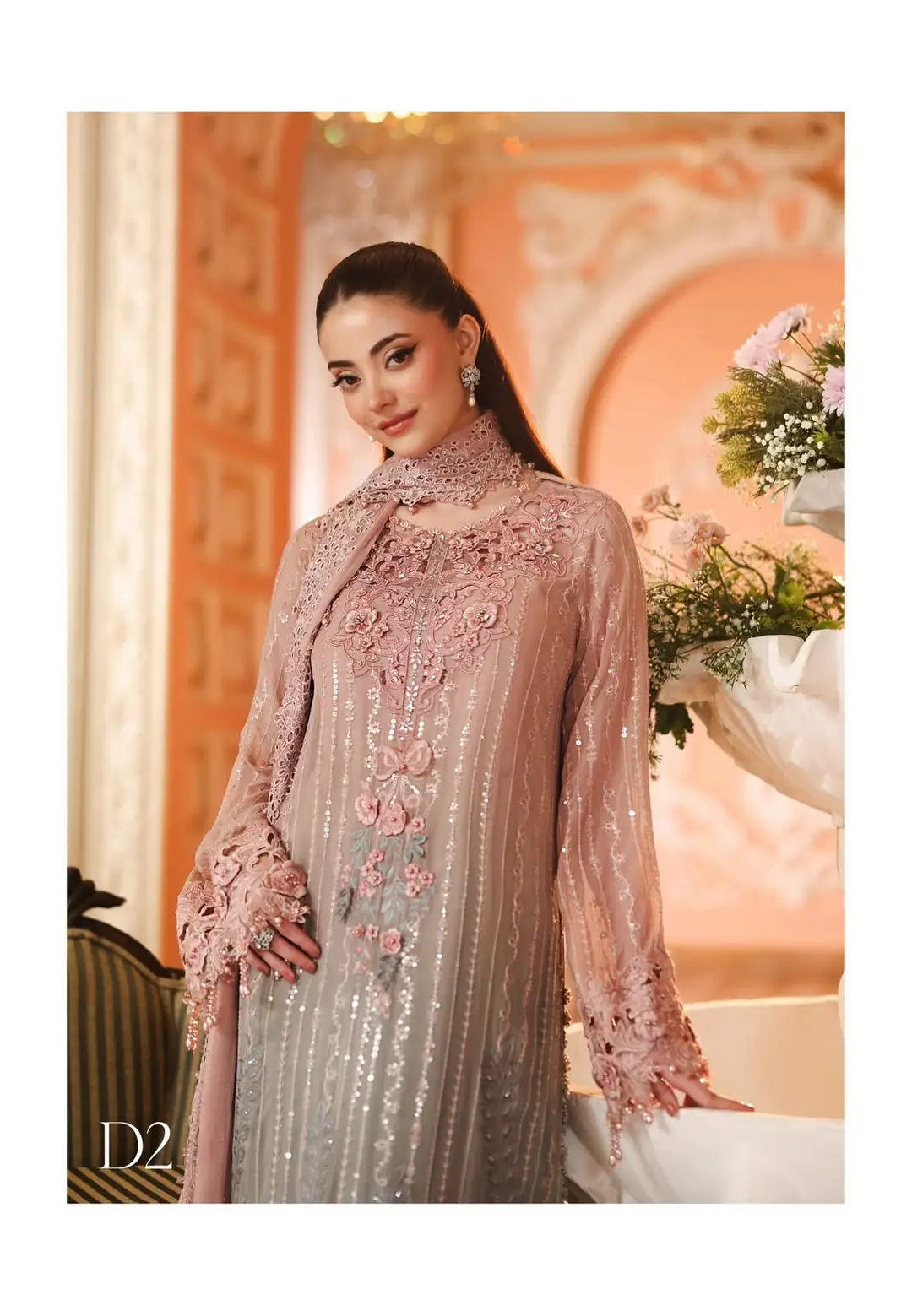 3 Pcs Women's Unstitched Hand Embroidered Suit(skf)