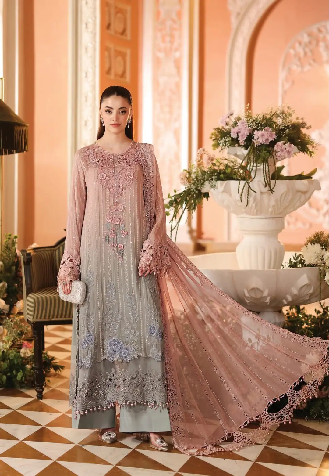3 Pcs Women's Unstitched Hand Embroidered Suit(skf)