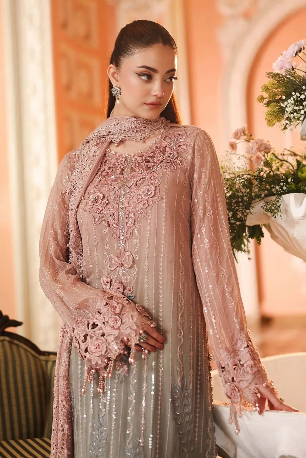 3 Pcs Women's Unstitched Hand Embroidered Suit(skf)