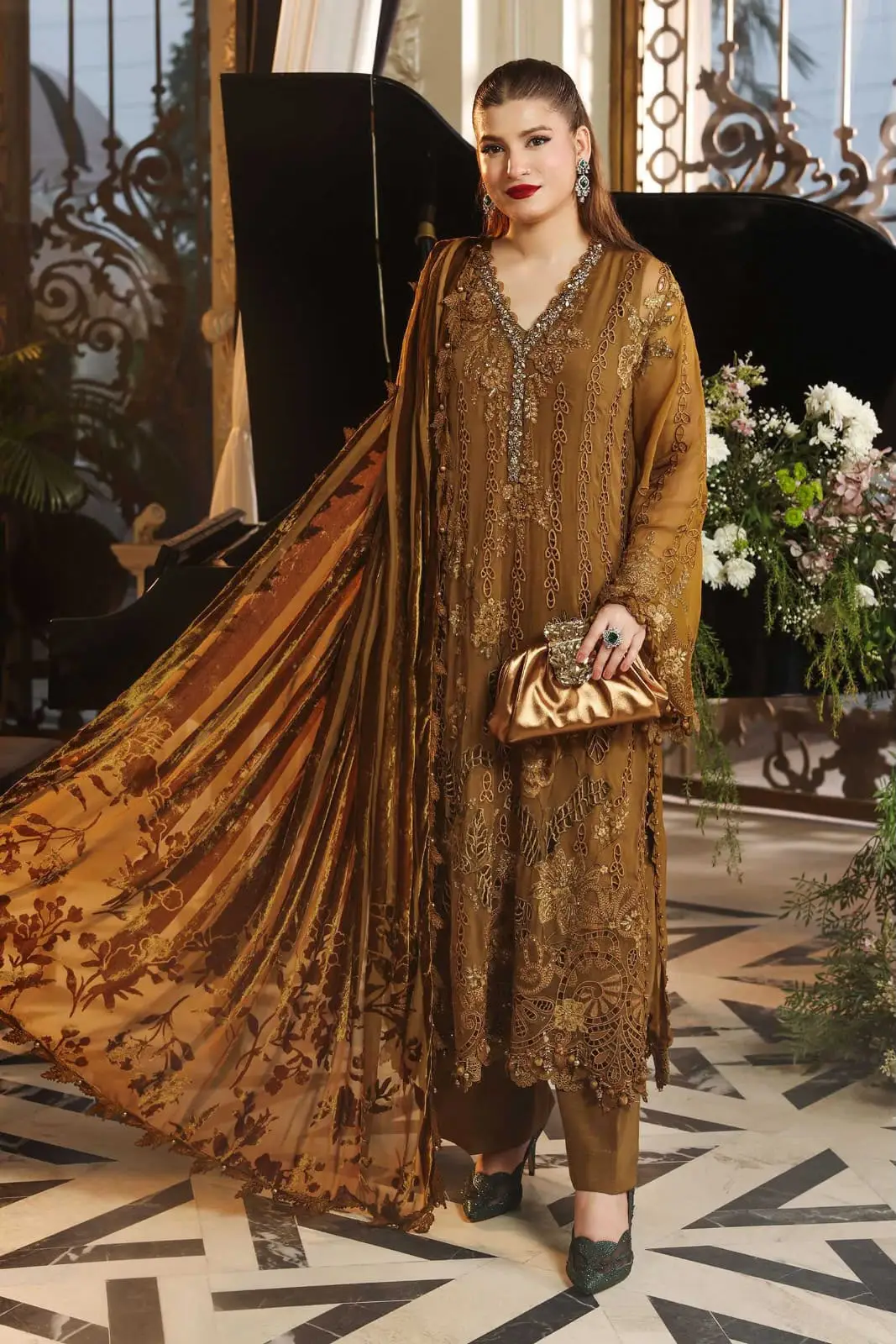 3 Pcs Women's Unstitched Hand Embroidered Suit(skf)