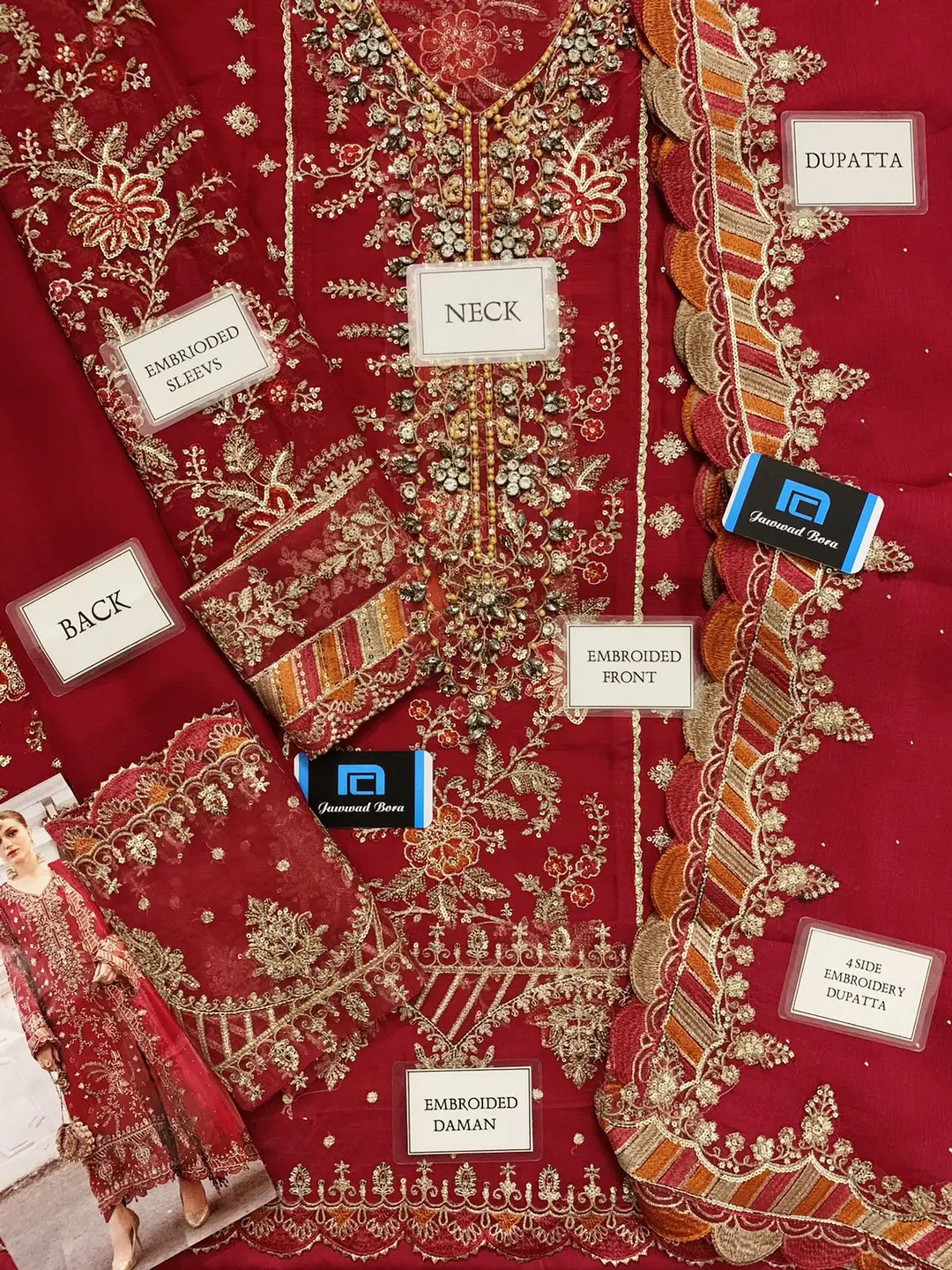3 Pcs Women's Unstitched Hand Embroidered Suit(skf)