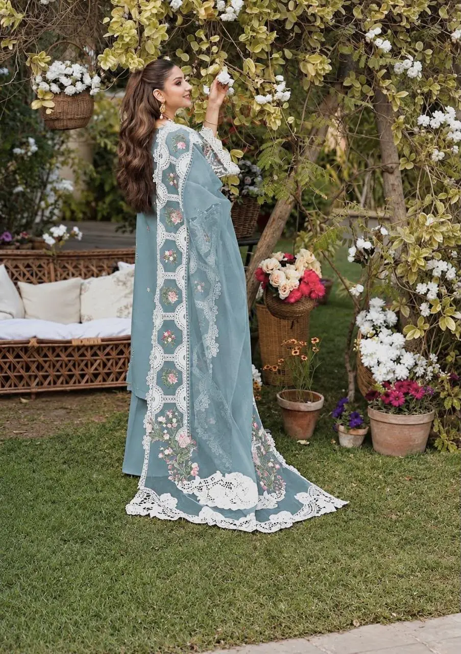 3 Pcs Women's Unstitched Chikankari Embroidered Suit(skf)