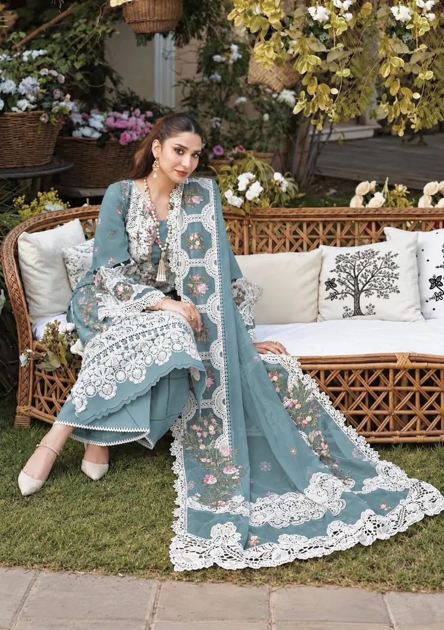 3 Pcs Women's Unstitched Chikankari Embroidered Suit(skf)