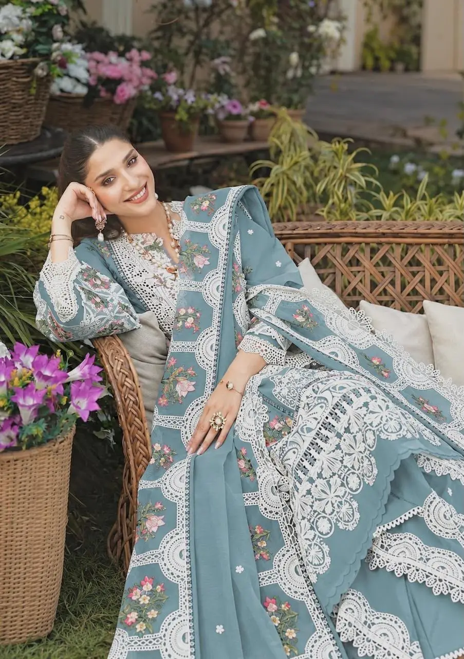3 Pcs Women's Unstitched Chikankari Embroidered Suit(skf)