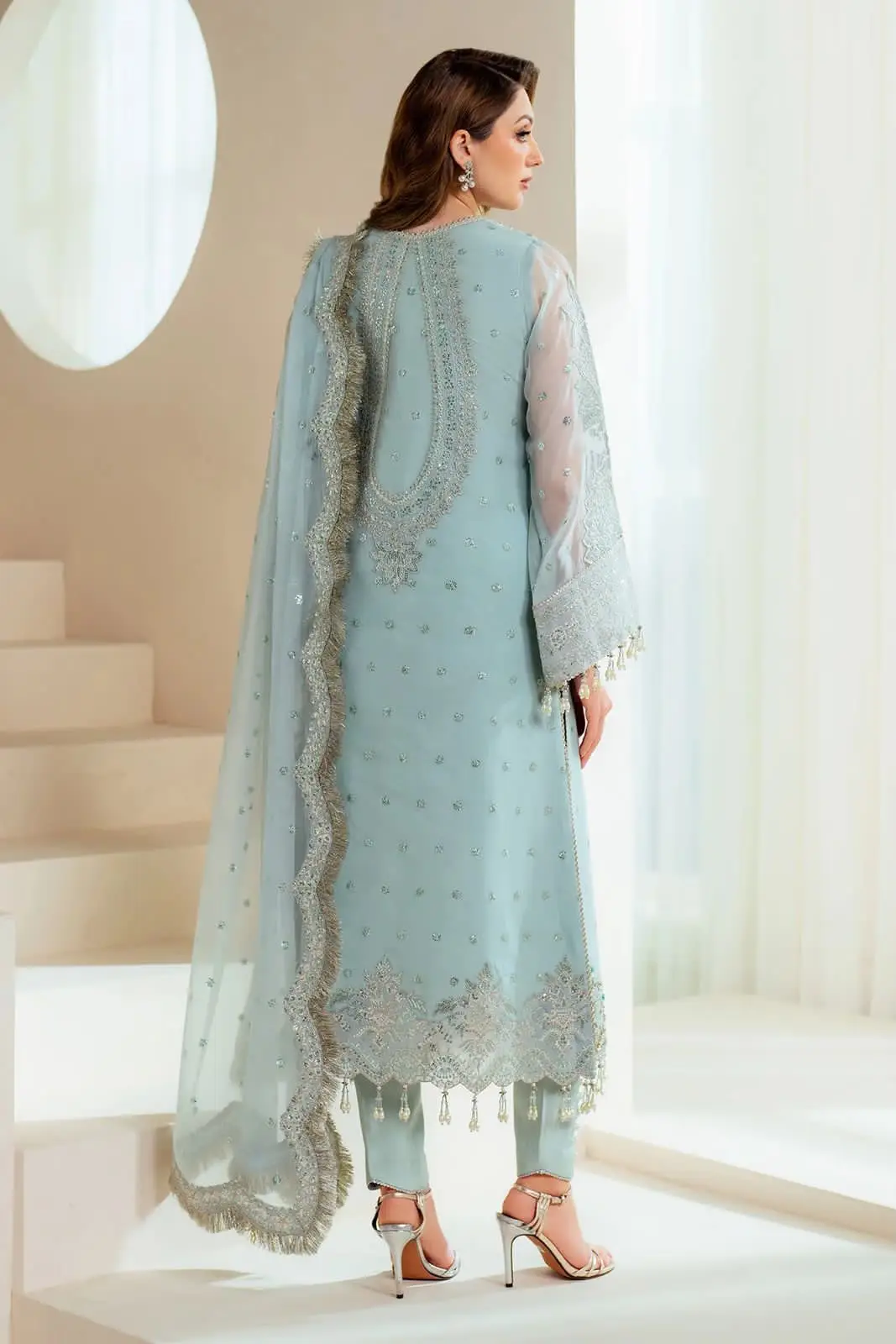 3 Pcs Women's Unstitched Hand Embroidered Suit(skf)