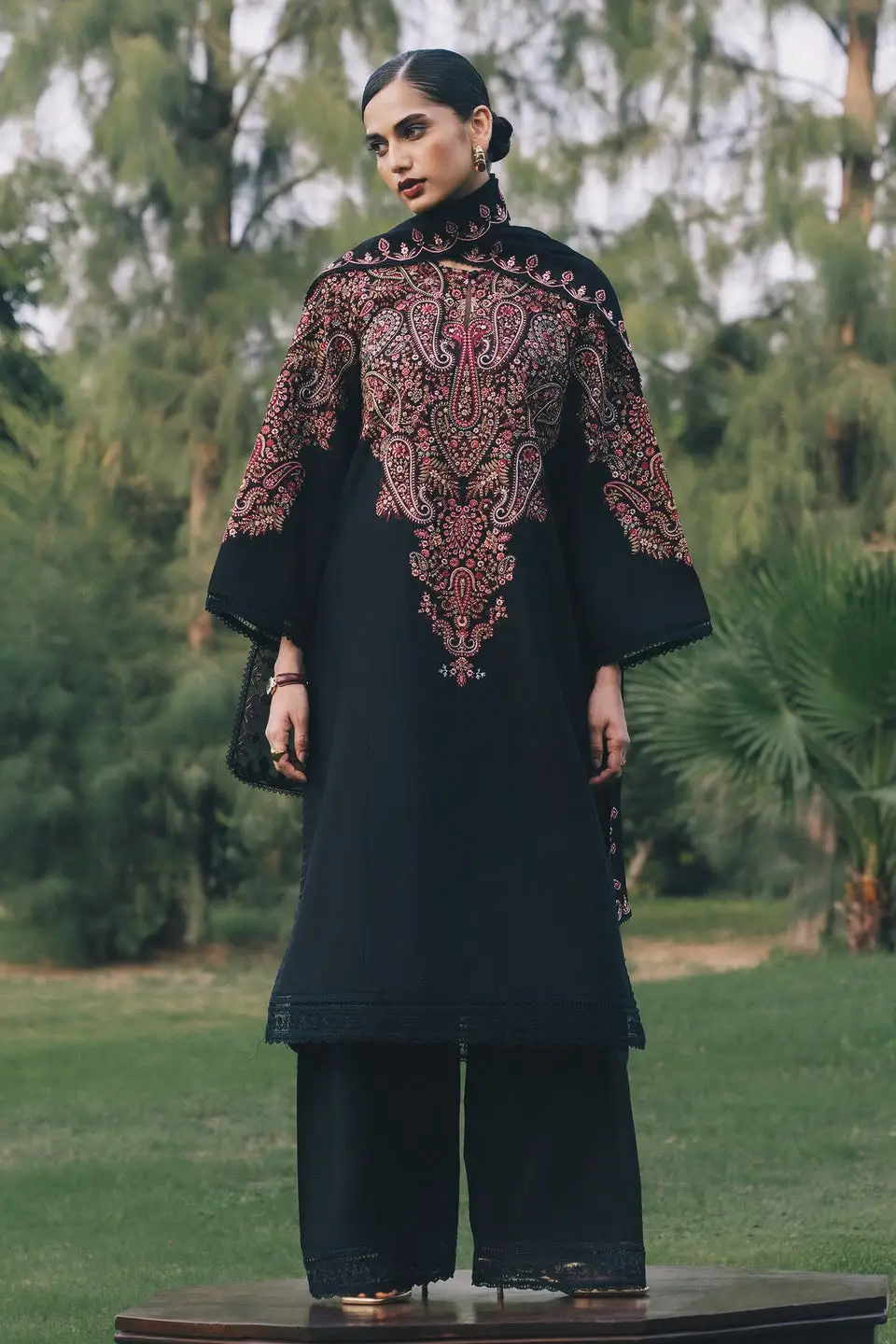 3 Pcs Women's Unstitched Embroidered Suit(sf)