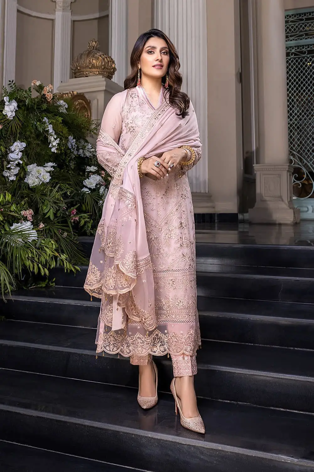 3 Pcs Women's Unstitched Zari Tilla Embroidered Suit(mi)