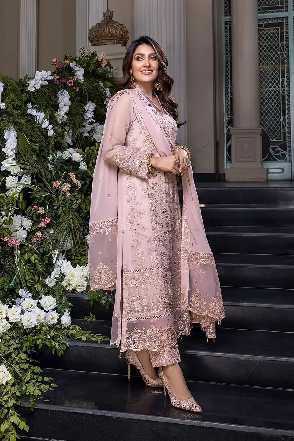 3 Pcs Women's Unstitched Zari Tilla Embroidered Suit(mi)