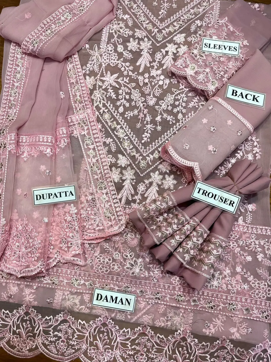3 Pcs Women's Unstitched Zari Tilla Embroidered Suit(mi)
