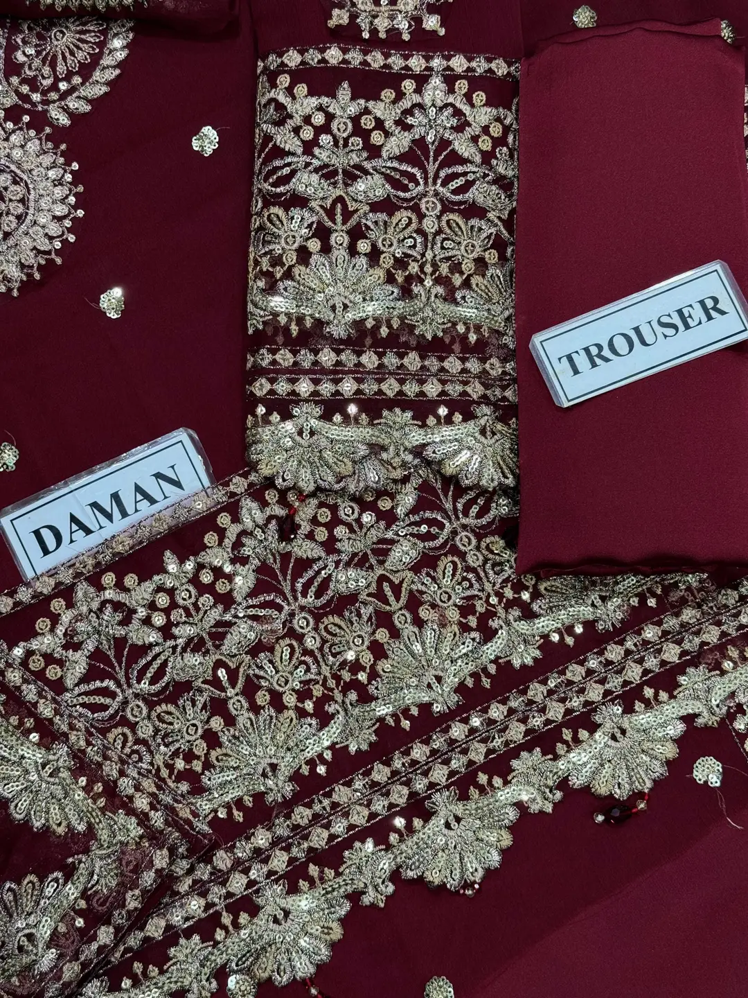3 Pcs Women's Unstitched Hand Embroidered Suit(mi)