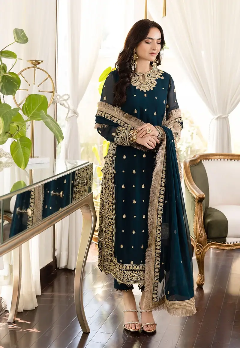 3 Pcs Women's Unstitched Sequins Embroidered Suit(mi)