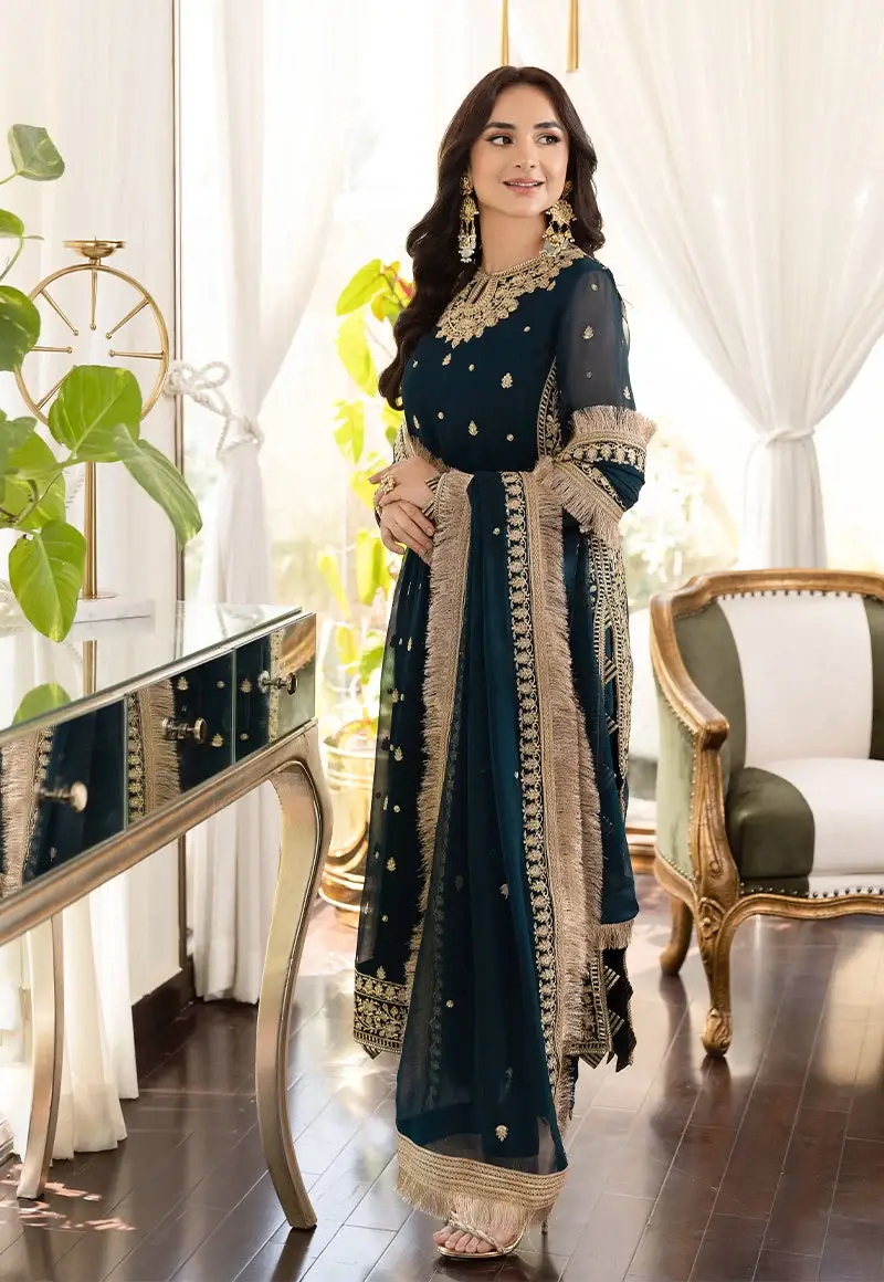 3 Pcs Women's Unstitched Sequins Embroidered Suit(mi)