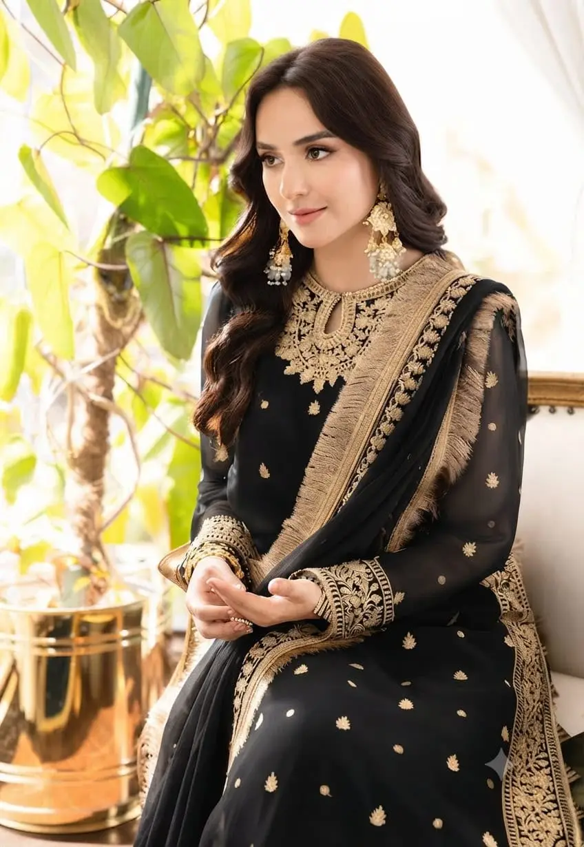 3 Pcs Women's Unstitched Sequins Embroidered Suit(mi)