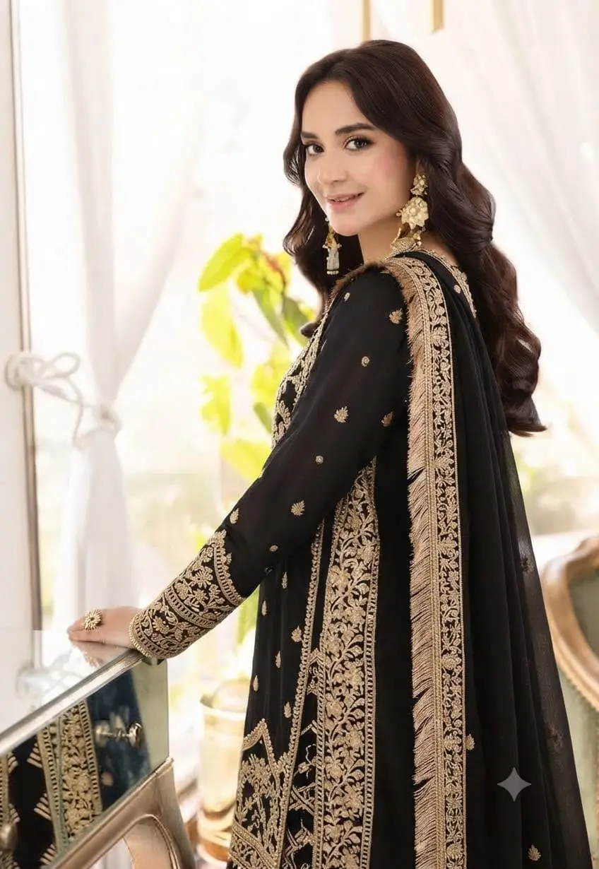 3 Pcs Women's Unstitched Sequins Embroidered Suit(mi)
