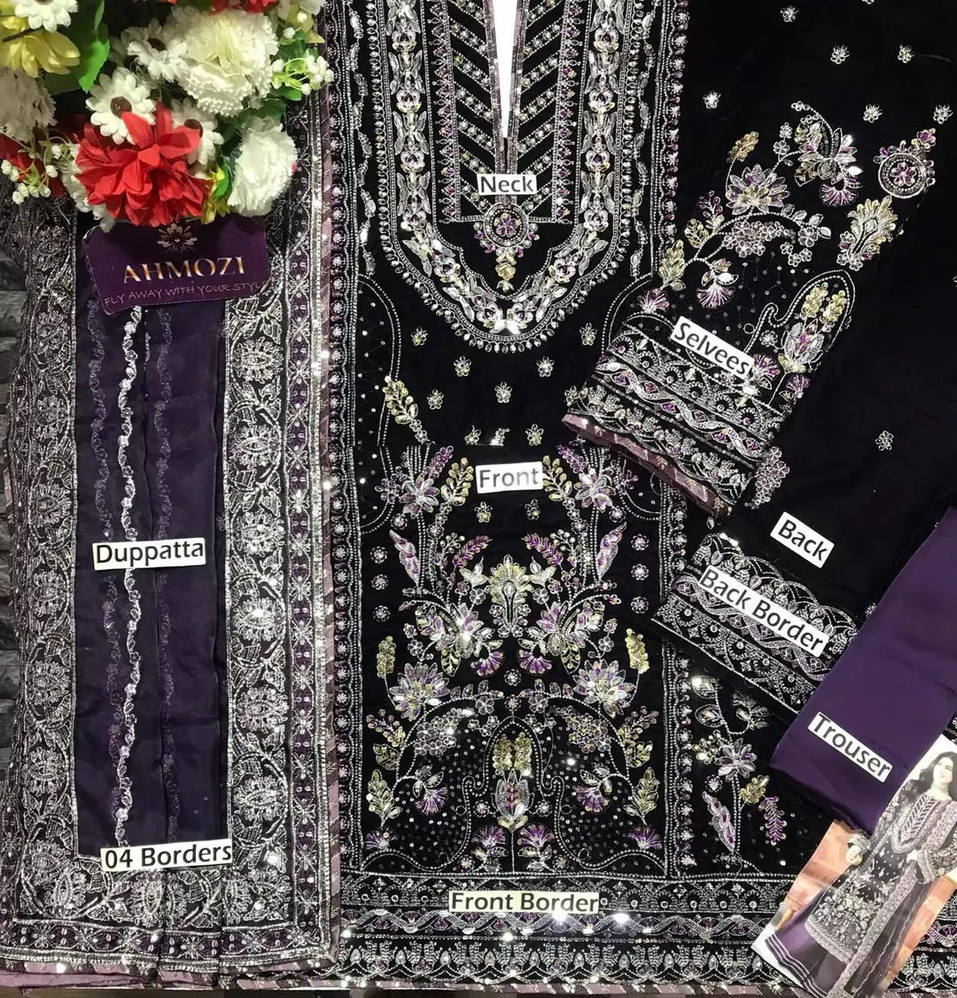3 Pcs Women's Unstitched Hand Embroidered Suit(mi)