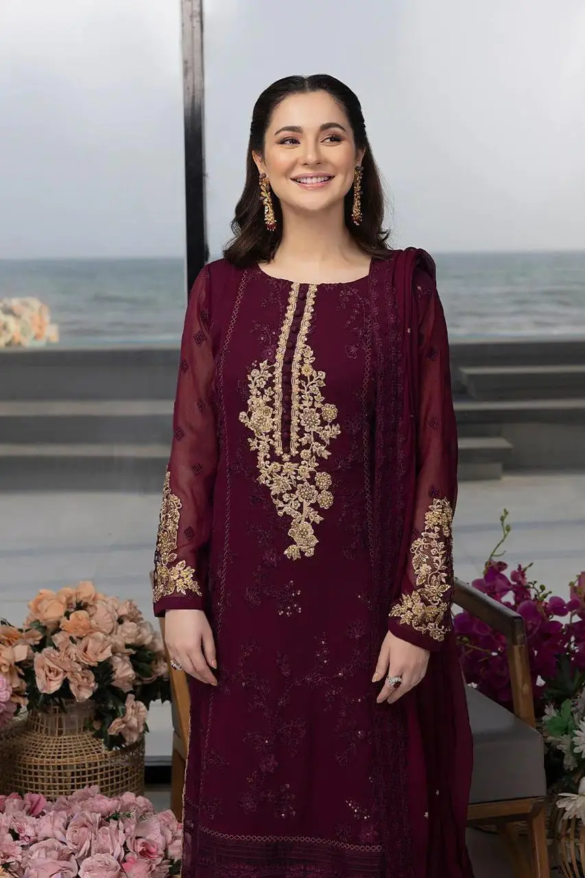 3 Pcs Women's Unstitched Hand Embroidered Suit(mi)