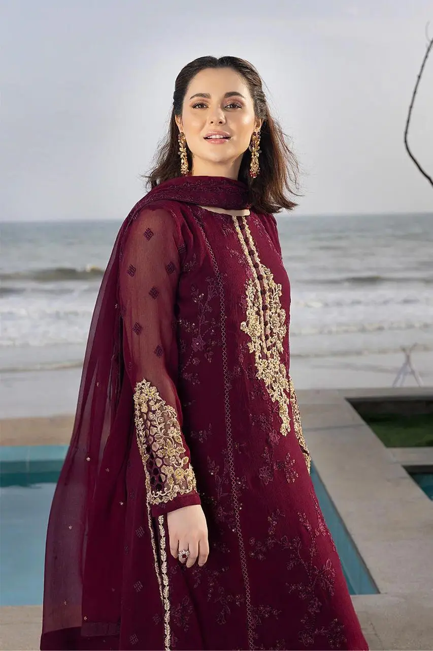 3 Pcs Women's Unstitched Hand Embroidered Suit(mi)