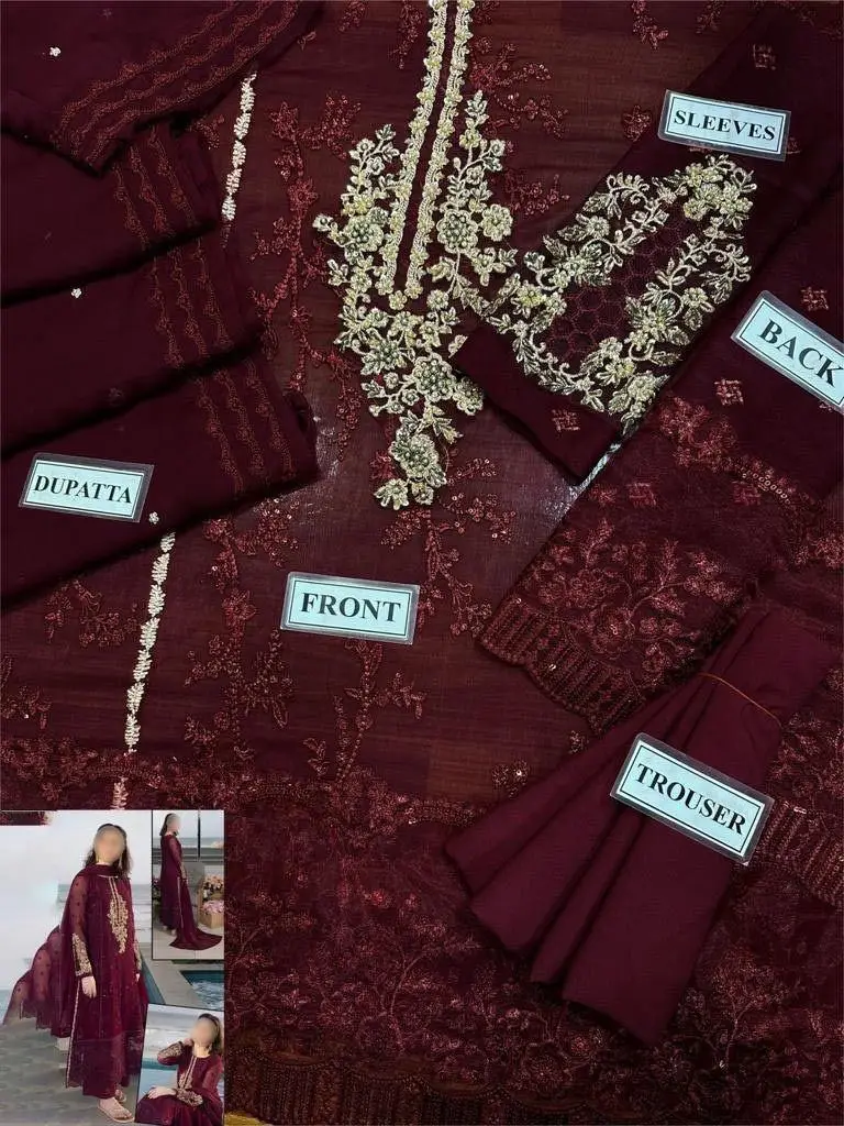 3 Pcs Women's Unstitched Hand Embroidered Suit(mi)