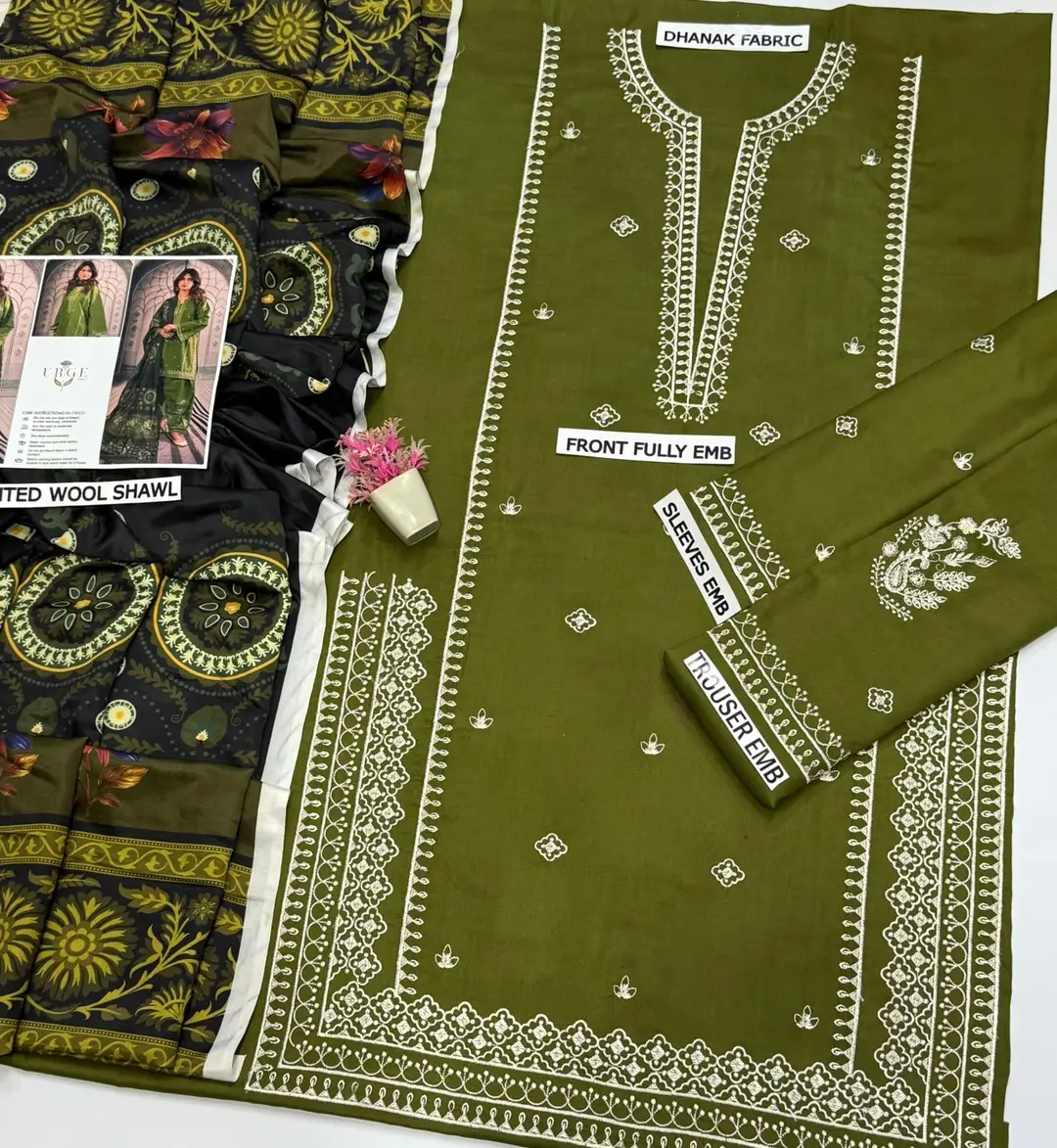3 Pcs Women's Unstitched Embroidered Suit(hb)