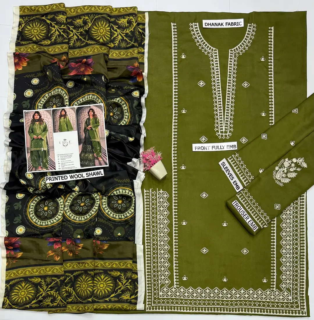 3 Pcs Women's Unstitched Embroidered Suit(hb)