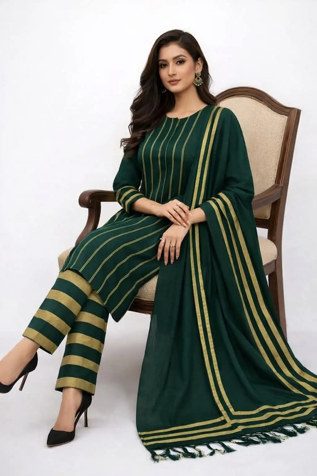 3 Pcs Women's Unstitched Printed Suit(bf)