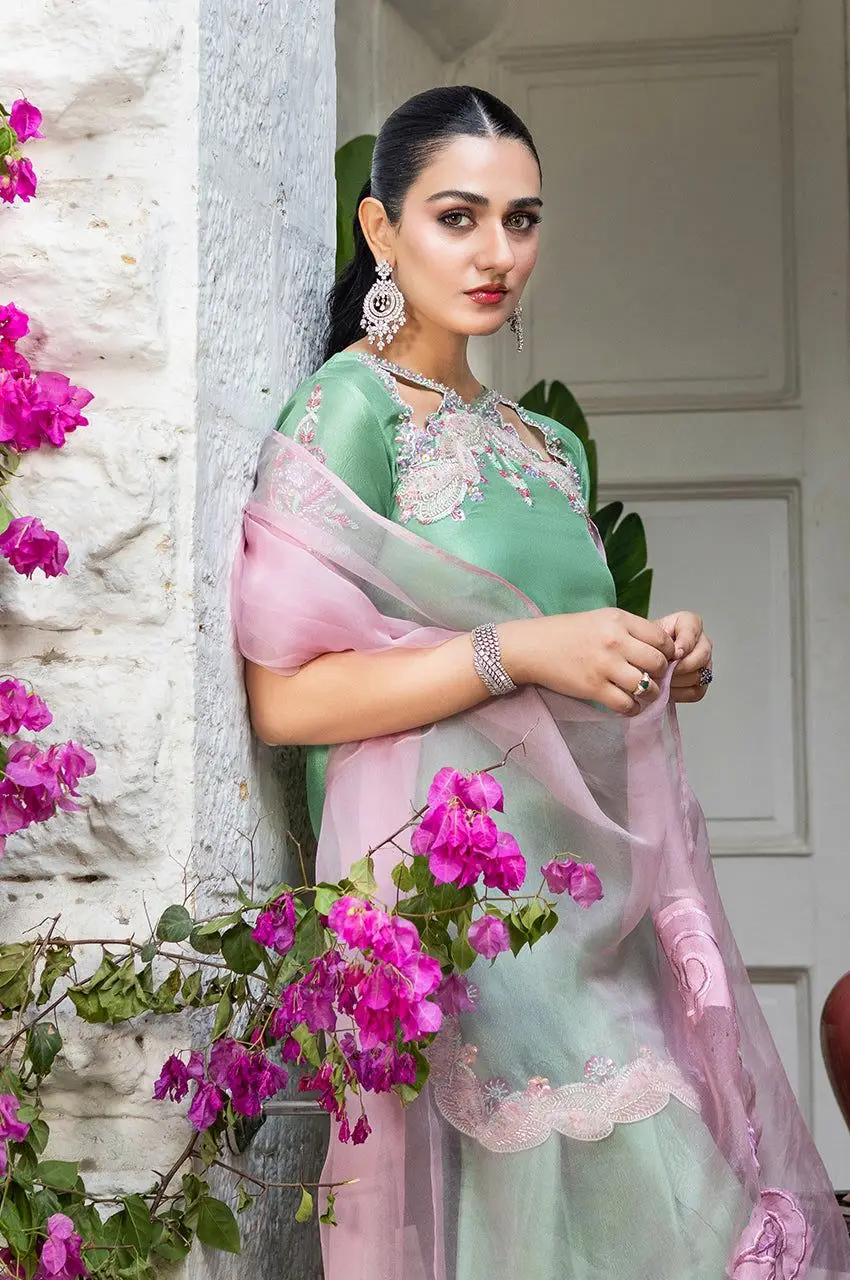 3 Pcs Women's Unstitched Hand Embroidered Suit(skf)