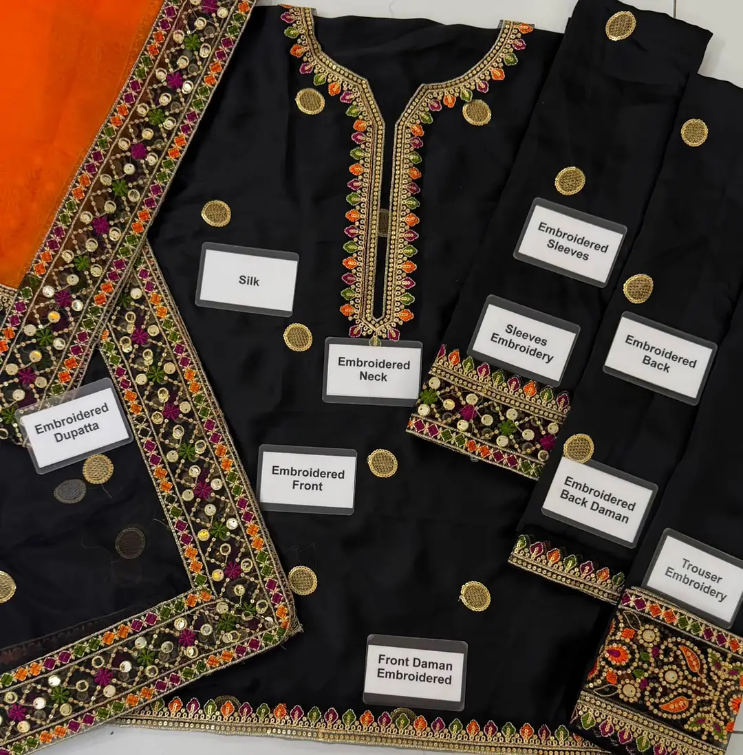3 Pcs Women's Unstitched Zari Tilla Embroidered Suit(skf)