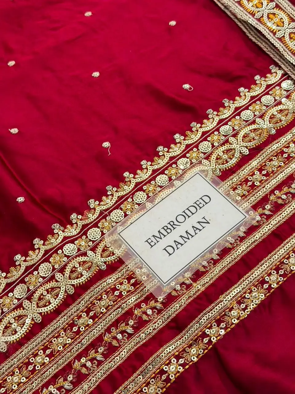 3 Pcs Women's Unstitched Hand Embroidered Suit(skf)