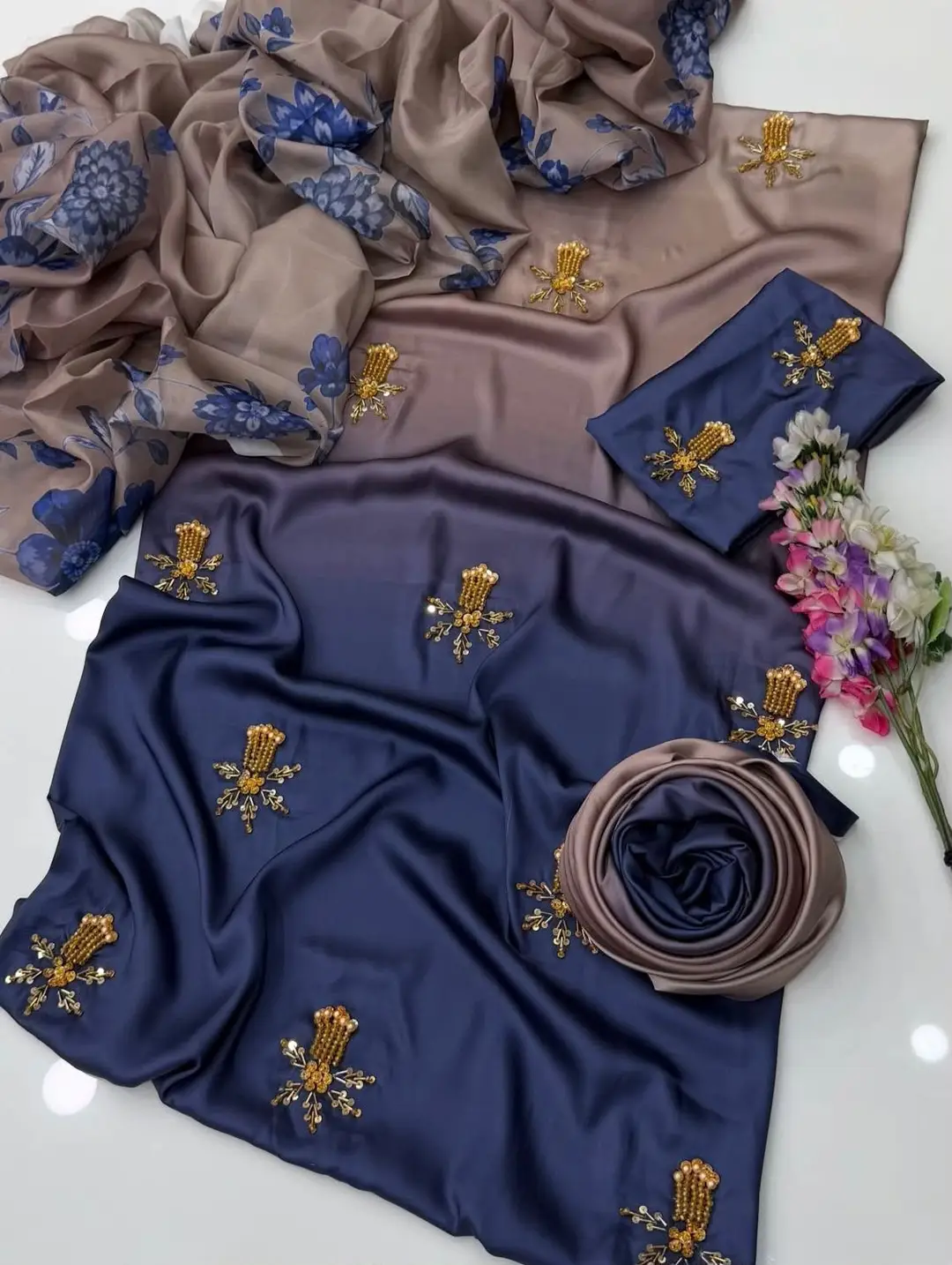 3 Pcs Women's Unstitched Hand Embroidered Suit(skf)