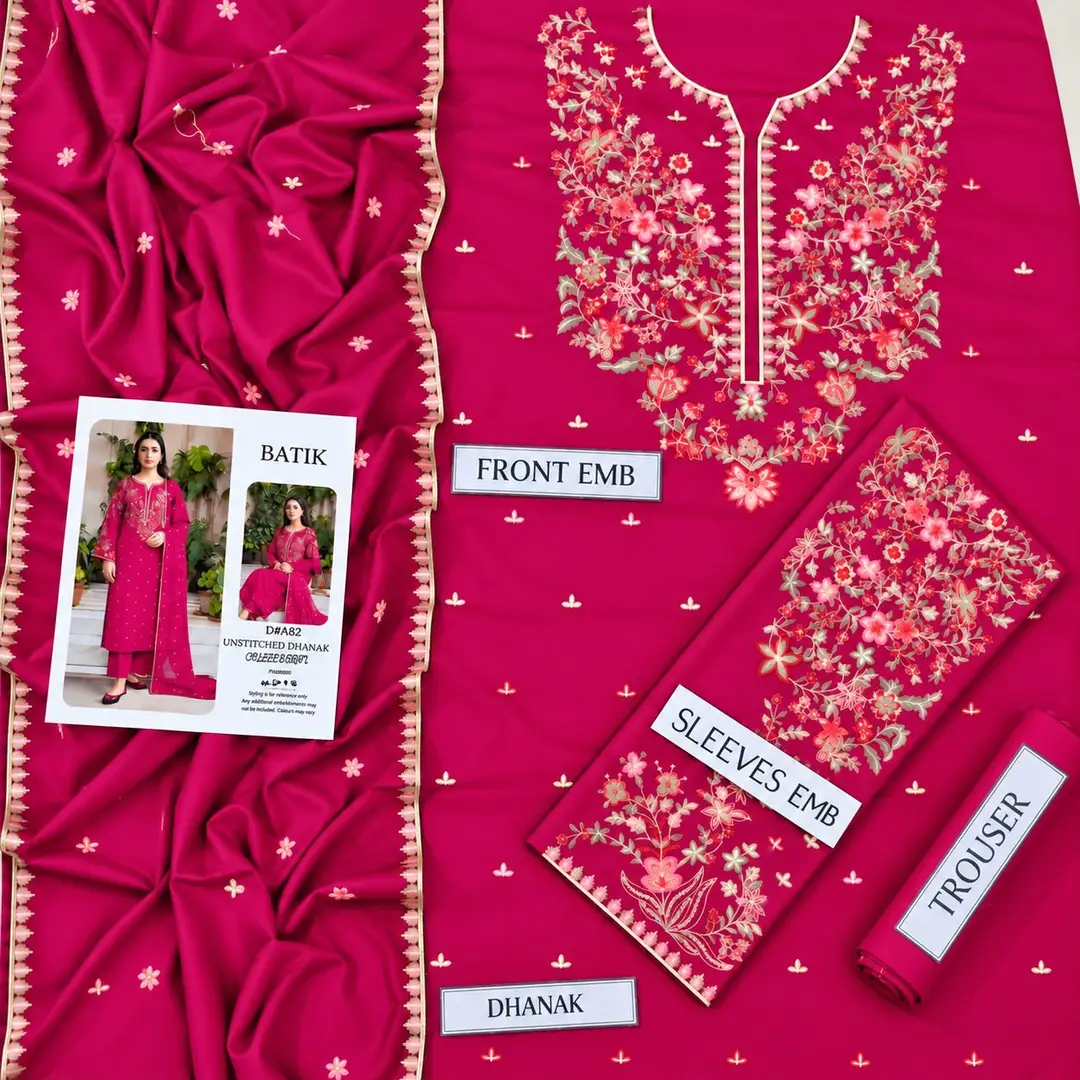 3 Pcs Women's Unstitched Embroidered Suit(n&f)