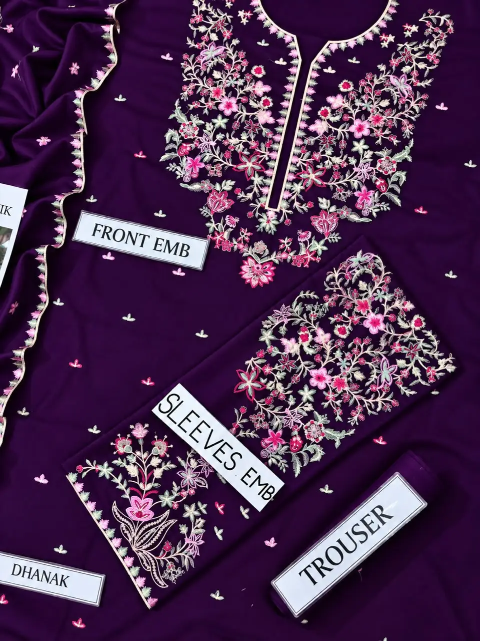 3 Pcs Women's Unstitched Embroidered Suit(n&f)