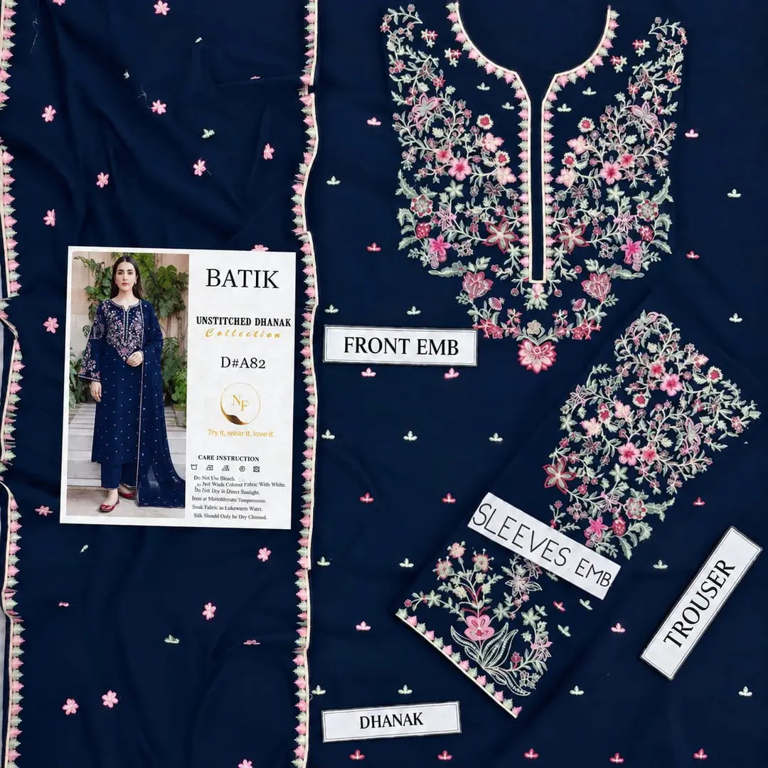 3 Pcs Women's Unstitched Embroidered Suit(n&f)