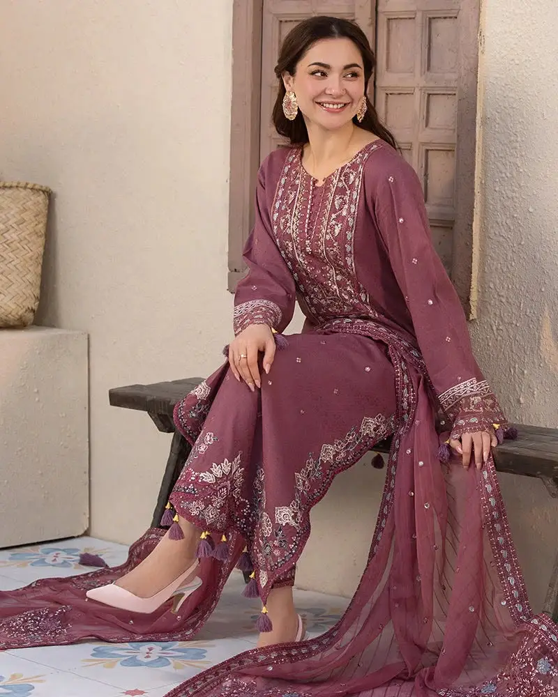 3 Pcs Women's Unstitched Embroidered Suit(f&f)