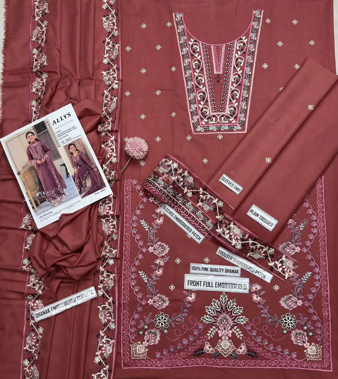 3 Pcs Women's Unstitched Embroidered Suit(f&f)