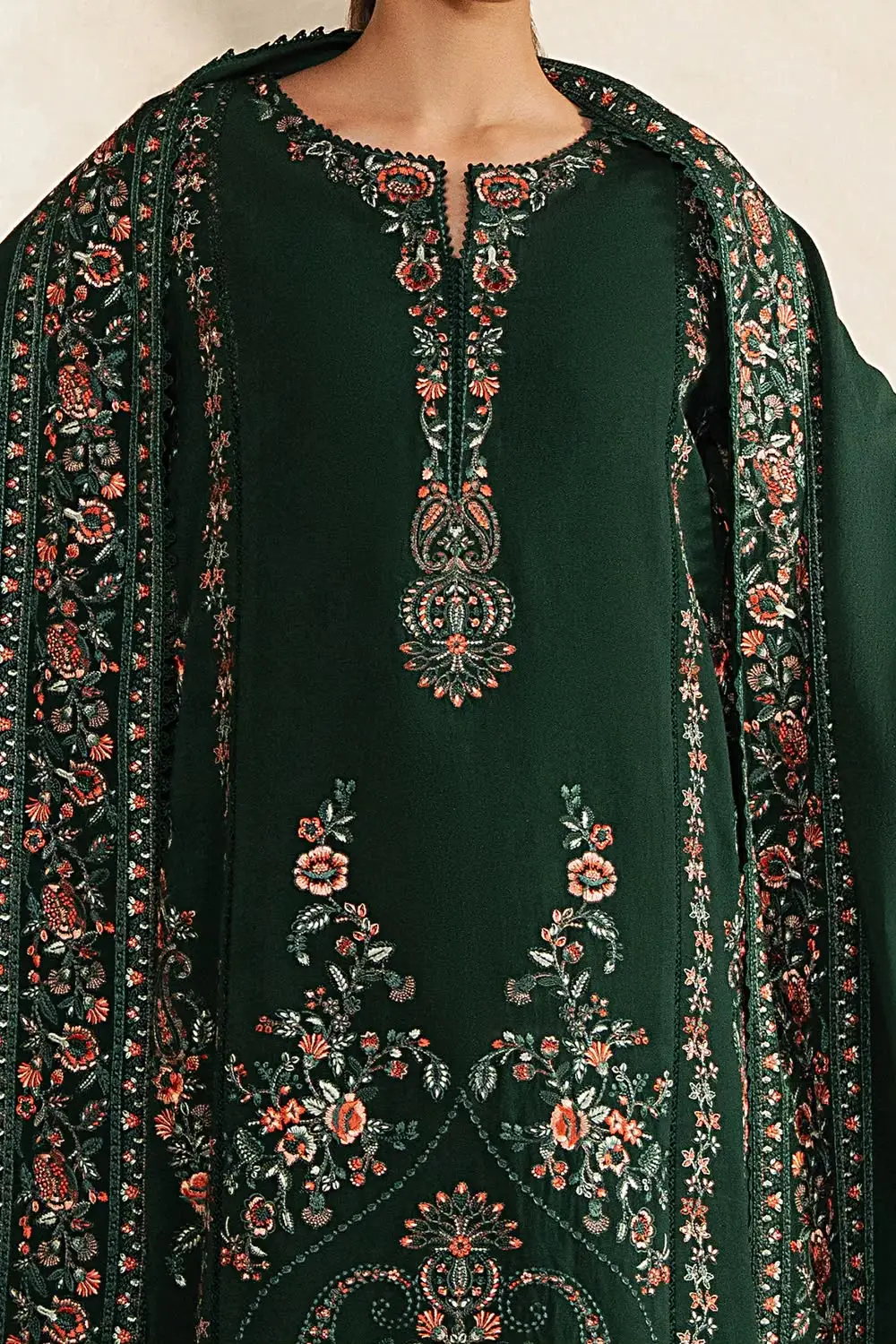 3 Pcs Women's Unstitched Embroidered Suit(f&f)
