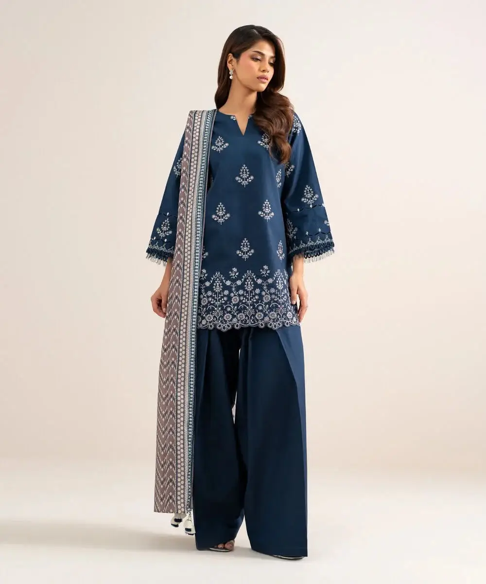 3 Pcs Women's Unstitched Embroidered Suit(f&f)