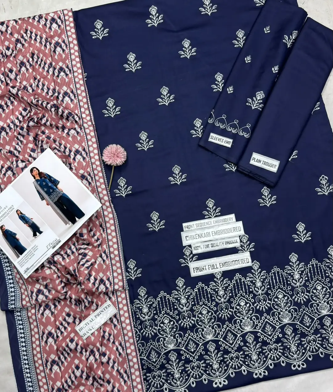 3 Pcs Women's Unstitched Embroidered Suit(f&f)