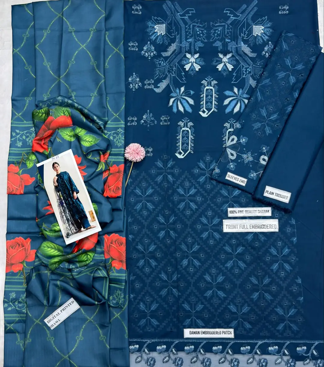 3 Pcs Women's Unstitched Embroidered Suit(f&f)