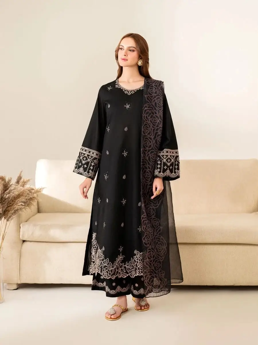 3 Pcs Women's Unstitched Embroidered Suit(f&f)