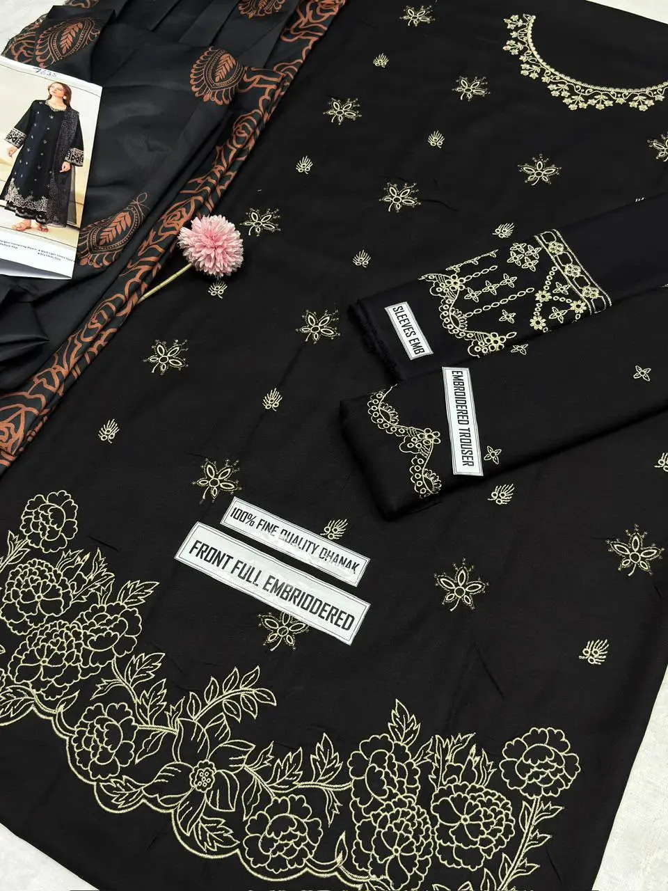 3 Pcs Women's Unstitched Embroidered Suit(f&f)