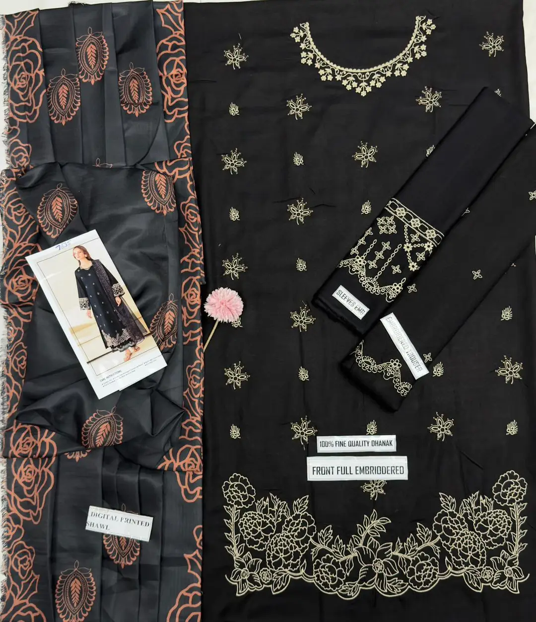 3 Pcs Women's Unstitched Embroidered Suit(f&f)