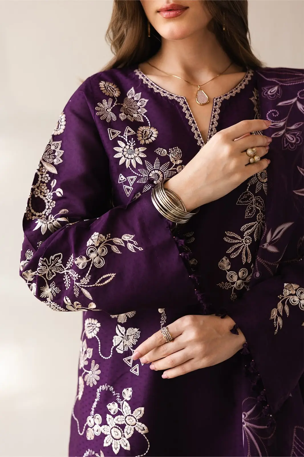 3 Pcs Women's Unstitched Embroidered Suit(f&f)