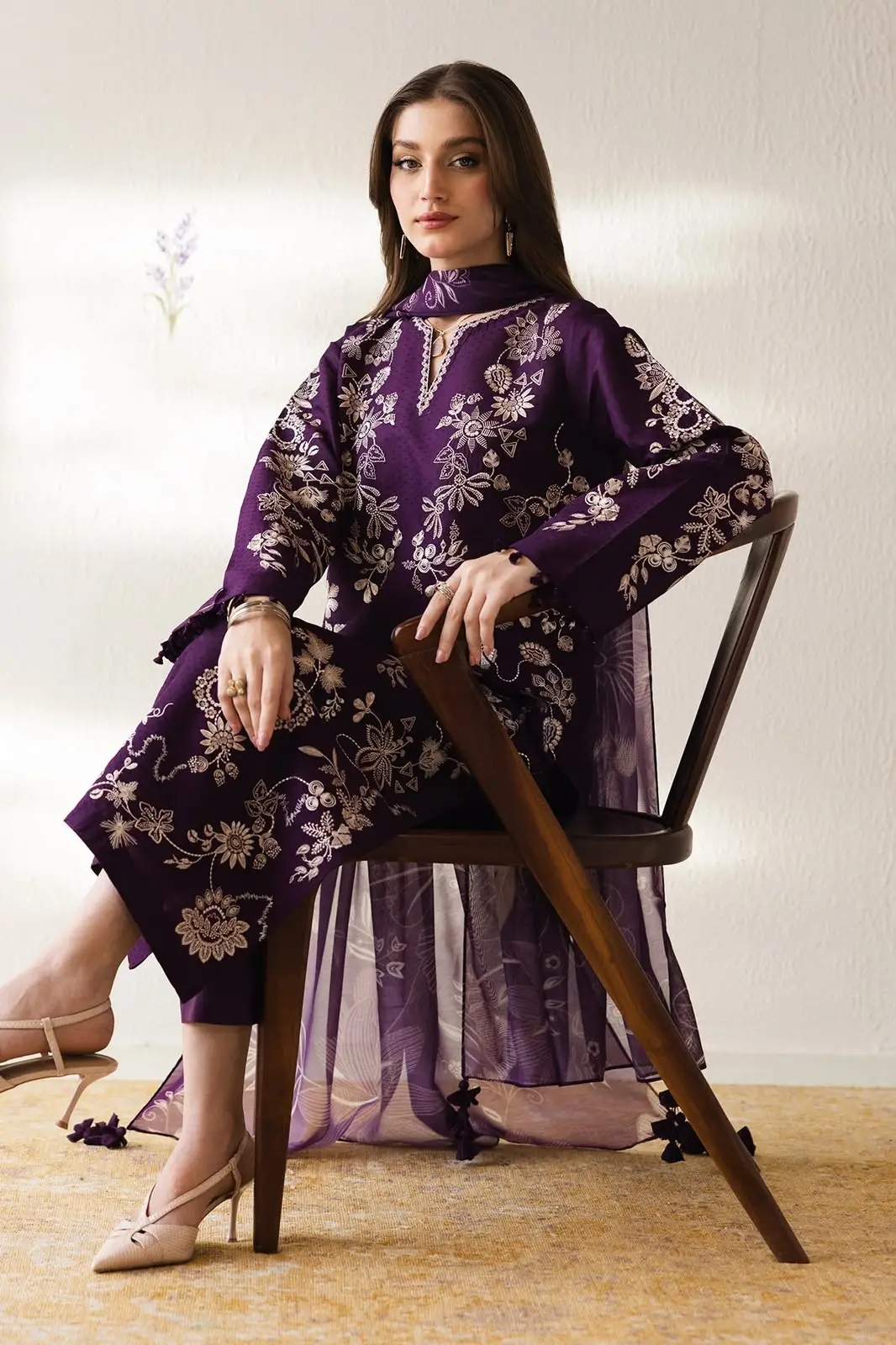 3 Pcs Women's Unstitched Embroidered Suit(f&f)