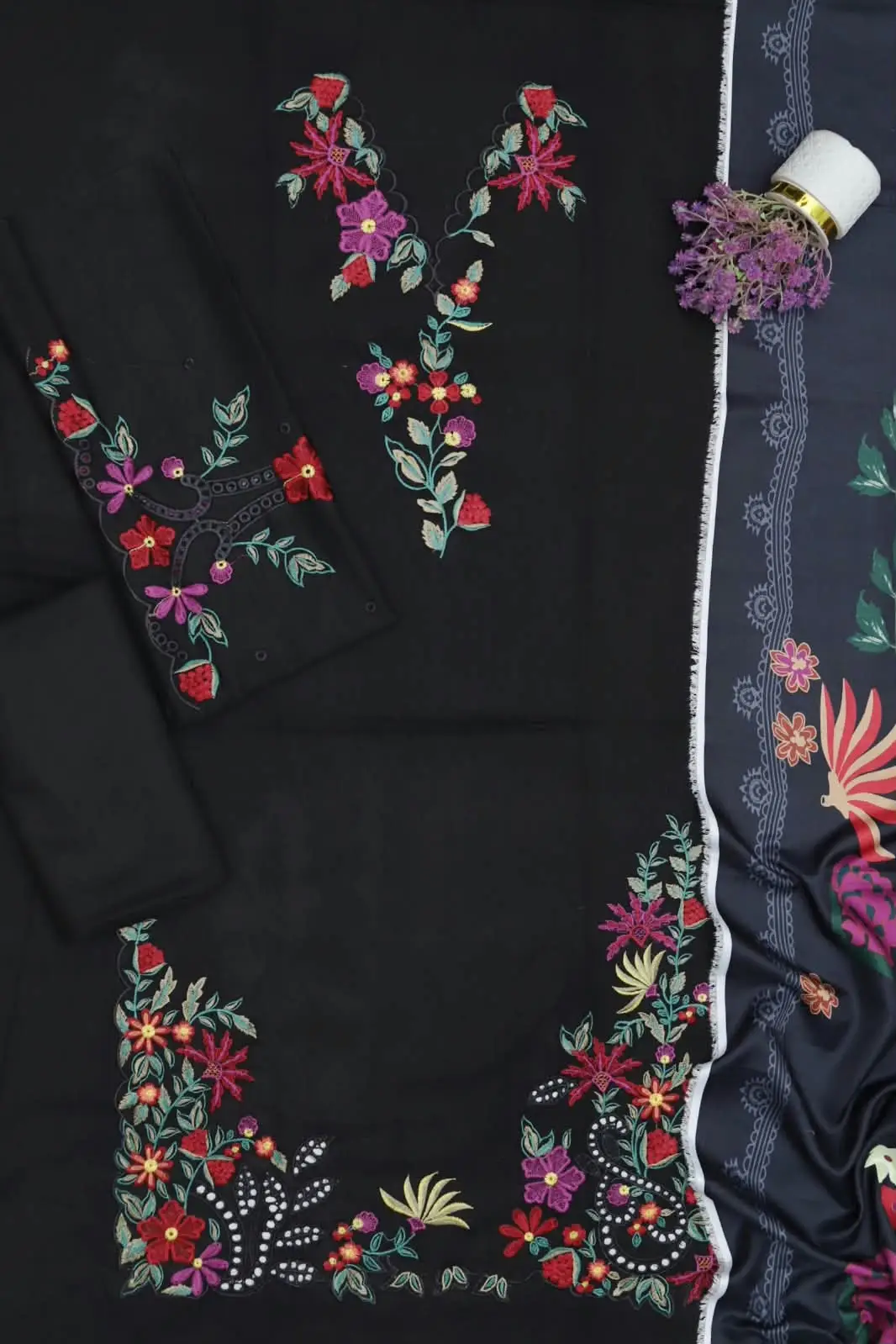 3 Pcs Women's Unstitched Embroidered Suit(f&f)