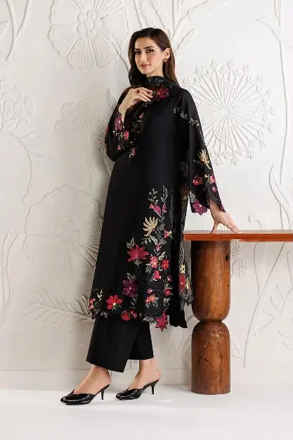 3 Pcs Women's Unstitched Embroidered Suit(f&f)