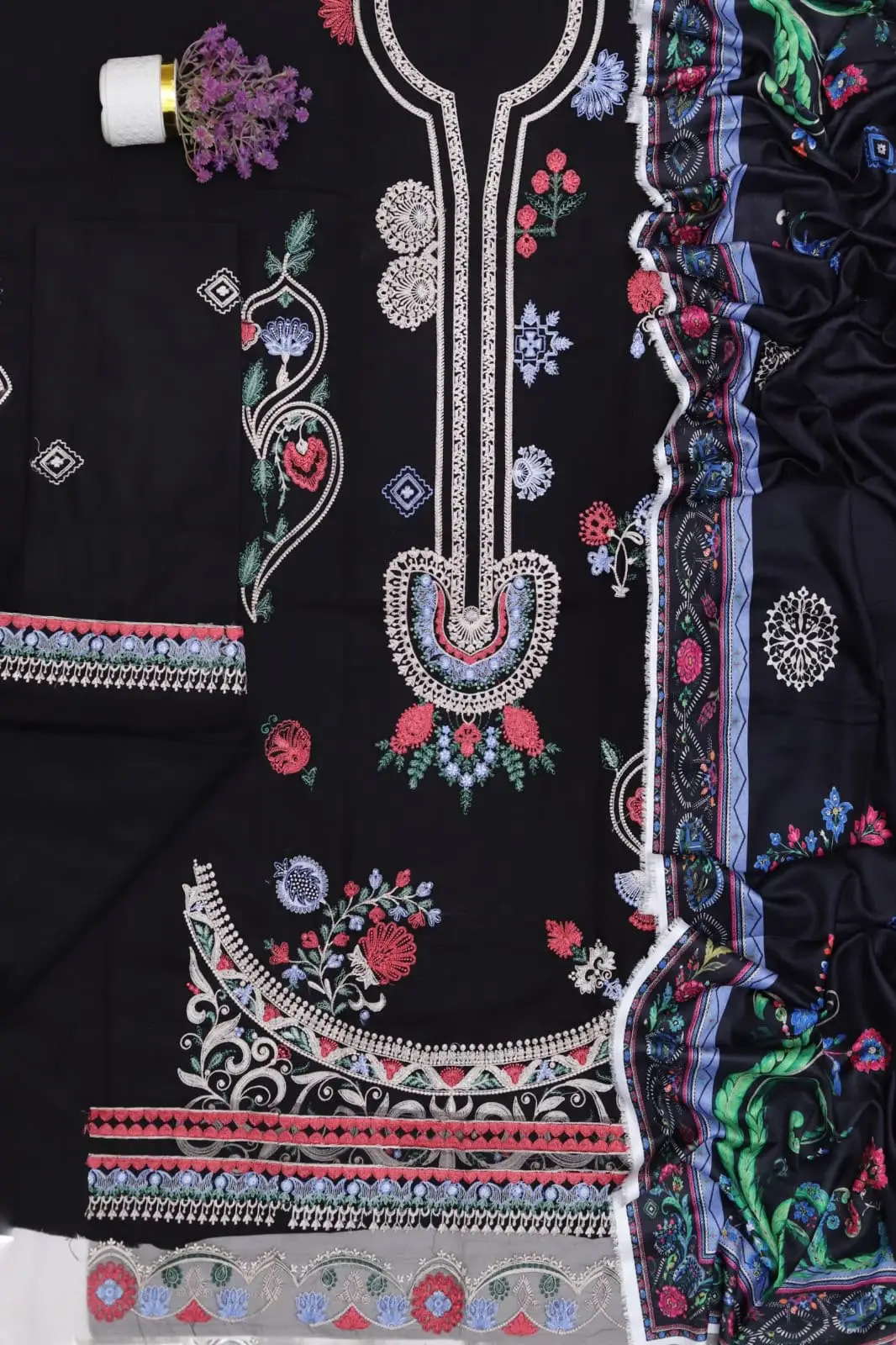 3 Pcs Women's Unstitched Embroidered Suit(f&f)
