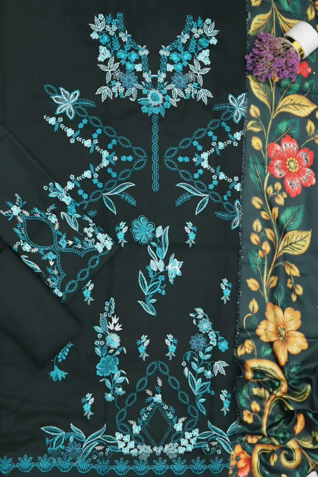 3 Pcs Women's Unstitched Embroidered Suit(f&f)