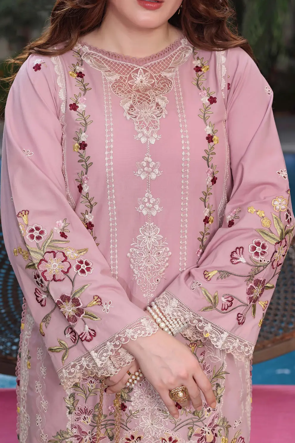 3 Pcs Women's Unstitched Chikankari Embroidered Suit(hb)