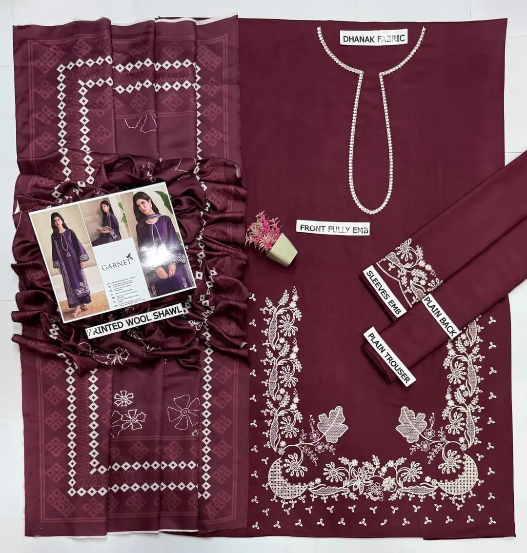 3 Pcs Women's Unstitched Embroidered Suit(hb)